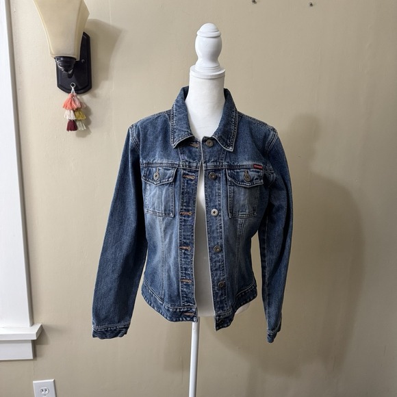 GUESS VTG Denim Button Down Blue Jean Jacket Women's Medium Y2K Classic Grunge - Picture 5 of 8